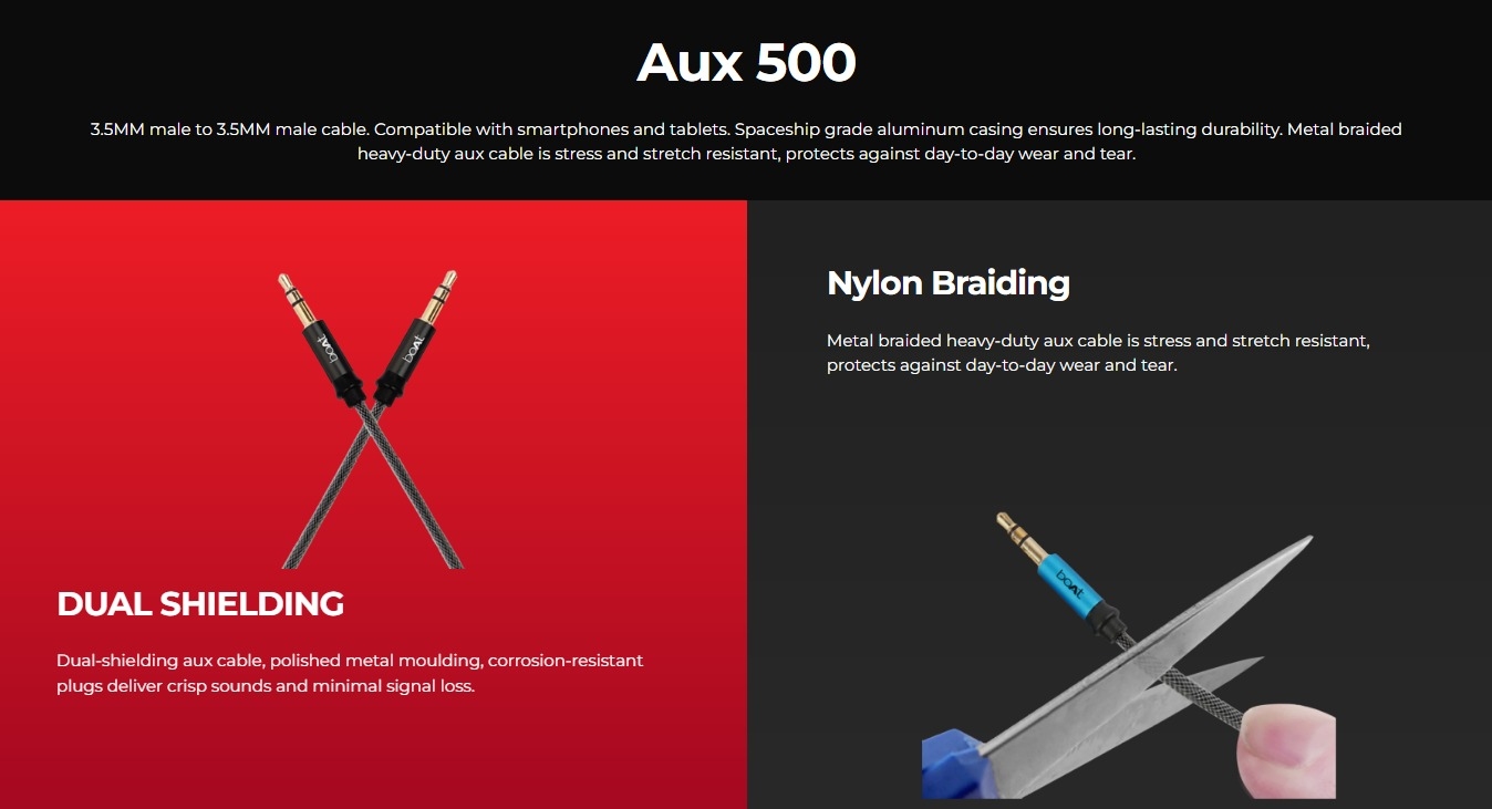 boAt AUX500 1.5 Meter Male to Male AUX Cable Price in India buy boAt